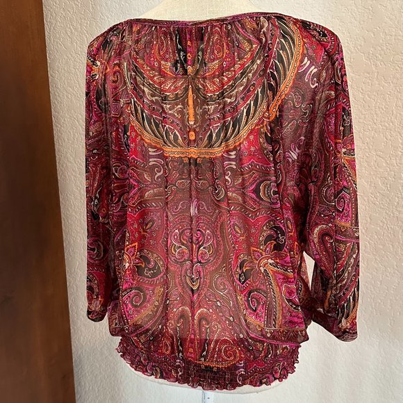 INC INTERNATIONAL Semi-Sheer Paisley Boho Top - SP - Picture 6 of 9